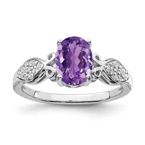 Multi - Gemstone Rings with a Rainbow of ColorsSterling Silver Oval Amethyst And White CZ Ring