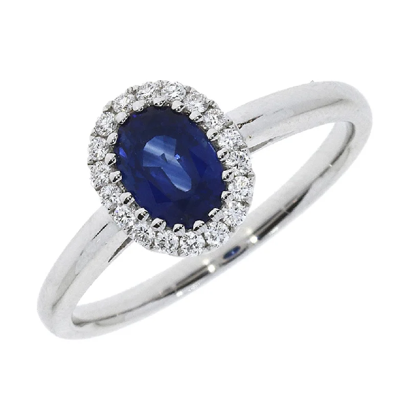 Three - Stone Diamond Rings with Princess - Cut Diamonds18ct White Gold 1.28ct Oval Cut Blue Sapphire And 0.17ct Round Brilliant Cut Diamond Cluster Ring