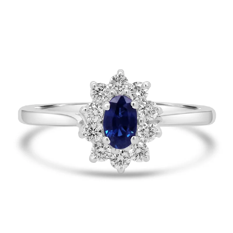 Solitaire Diamond Rings in Platinum Settings18ct White Gold 0.31ct Oval Cut Blue Sapphire And 0.27ct Round Brilliant Cut Diamond Cluster Ring