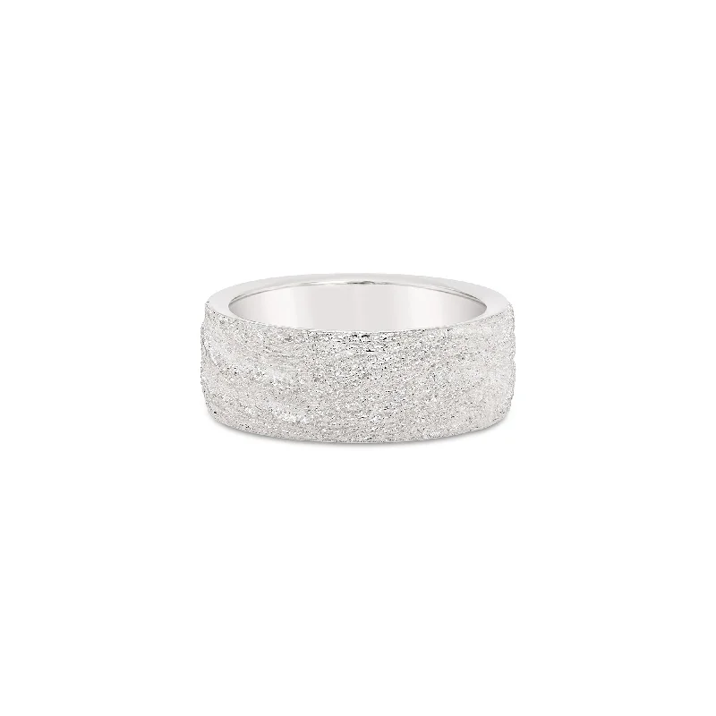 Woodgrain Effect Ring - 18ct White Gold