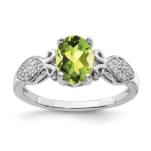 Ruby Gemstone Rings with Diamond AccentsSterling Silver Oval Peridot And White CZ Ring