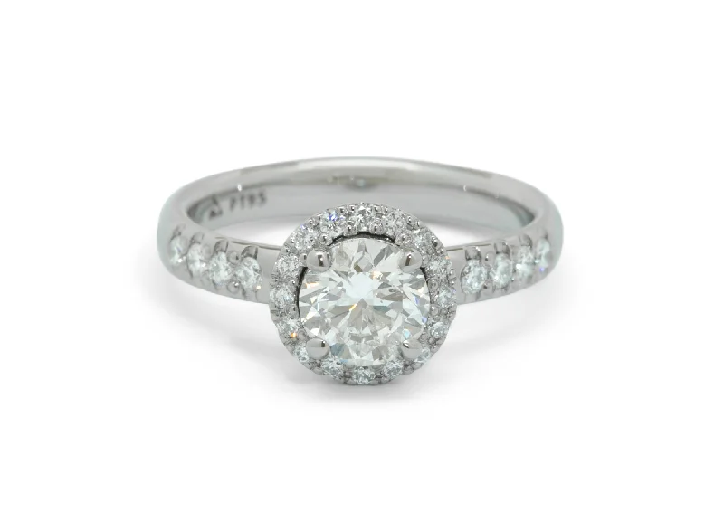 Halo - Style Diamond Rings with Smaller Accent DiamondsRound Diamond Halo Ring, Platinum