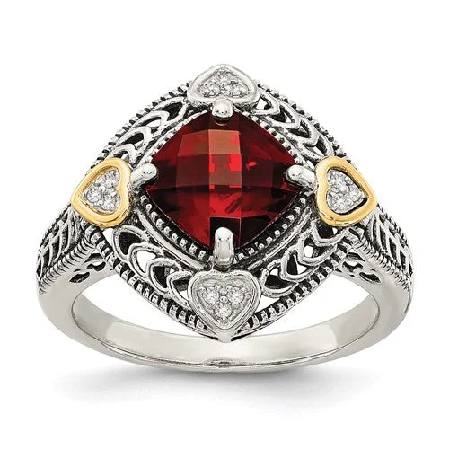 Sapphire Gemstone Rings in a Cathedral SettingShey Couture Sterling Silver w/ 14k Gold Accents Cushion Garnet Ring