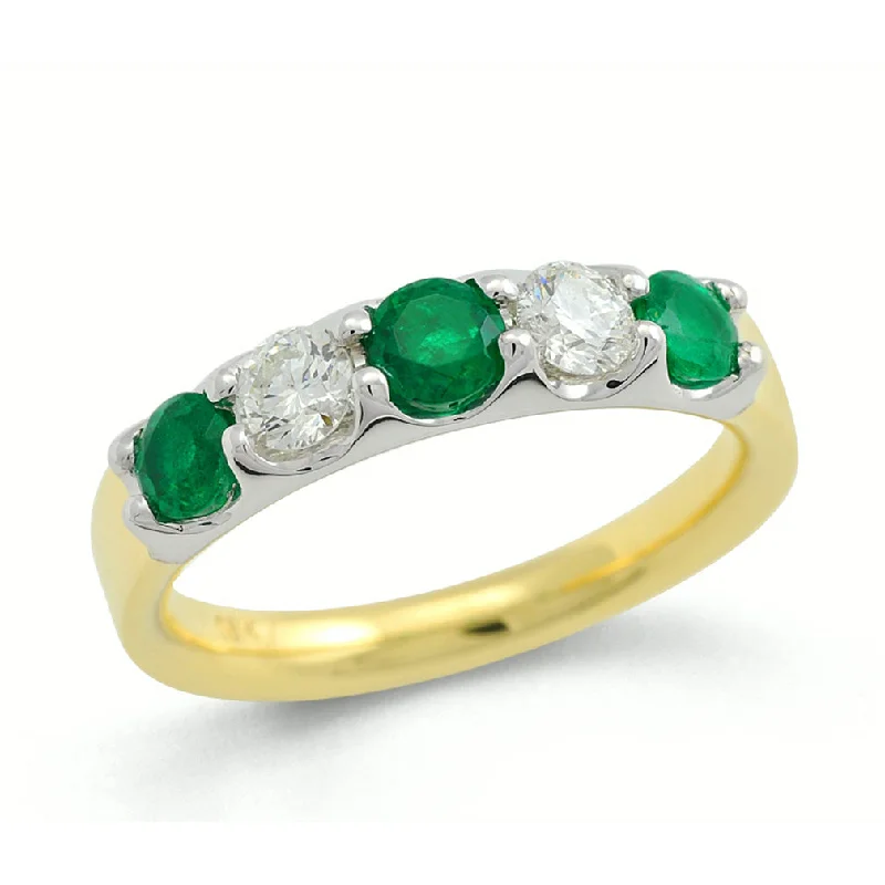 Three - Stone Diamond Rings with Princess - Cut Diamonds18ct Yellow And White Gold 0.71ct Emerald And 0.40ct Diamond Five Stone Ring