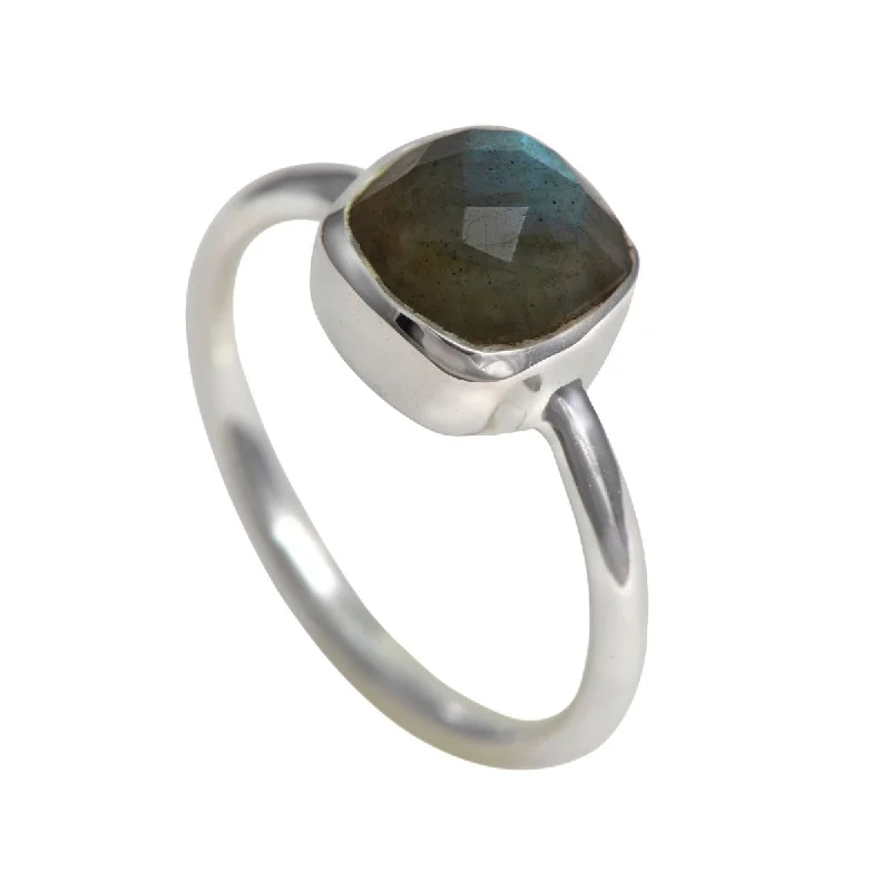 Sapphire Gemstone Rings in a Cathedral SettingFaceted Square Cut Natural Gemstone Sterling Silver Solitaire Ring - Labradorite