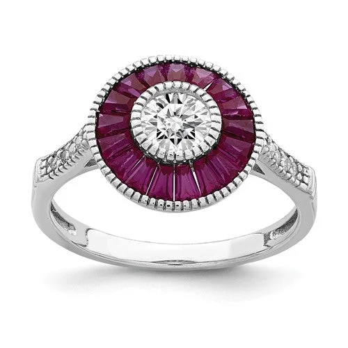 Ruby Gemstone Rings with Diamond AccentsSterling Silver Created Ruby And CZ Halo Ring