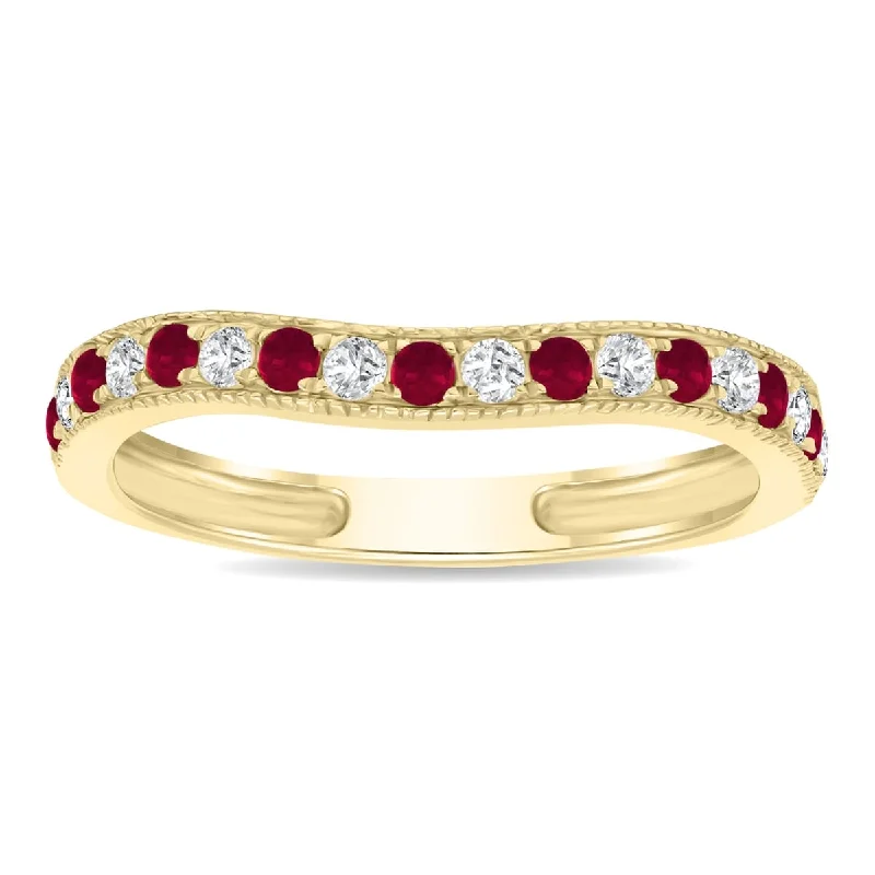 Ruby Gemstone Rings with Diamond AccentsRuby and Diamond Channel Set Wedding Band in 10K Yellow Gold