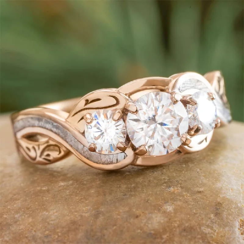 Filigree Engagement Ring with Gibeon Meteorite in Rose Gold