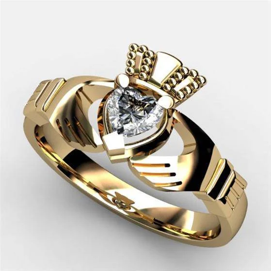 1/3 or 1/2 Carat Diamond Claddagh Engagement Ring ASU-1-YELLOW