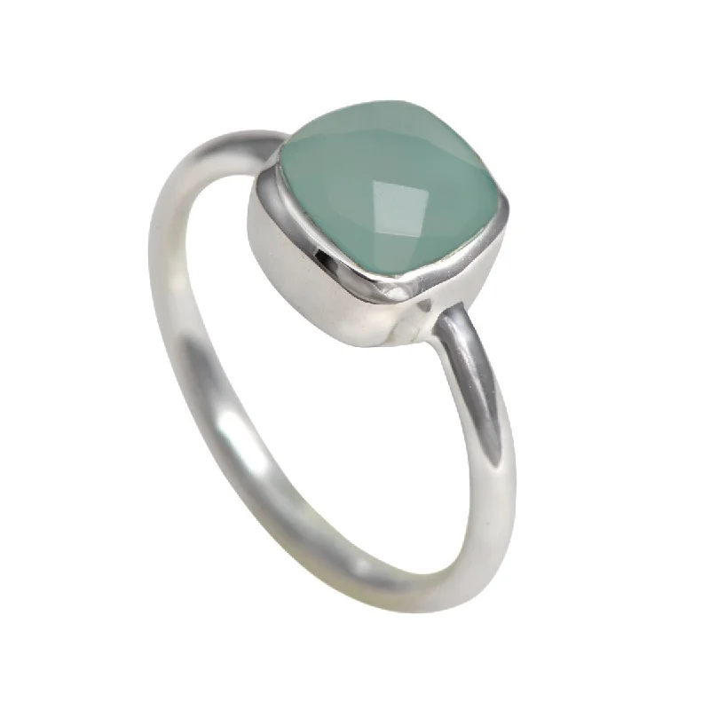 Ruby Gemstone Rings with Diamond AccentsFaceted Square Cut Natural Gemstone Sterling Silver Solitaire Ring - Aqua Chalcedony