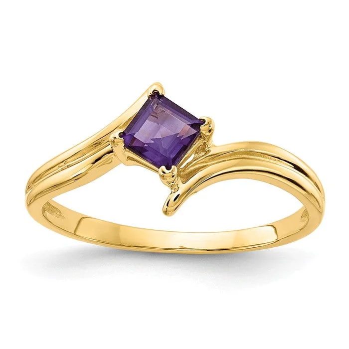 Multi - Gemstone Rings with a Rainbow of Colors14k Yellow Gold 4mm Princess Cut Amethyst Ring