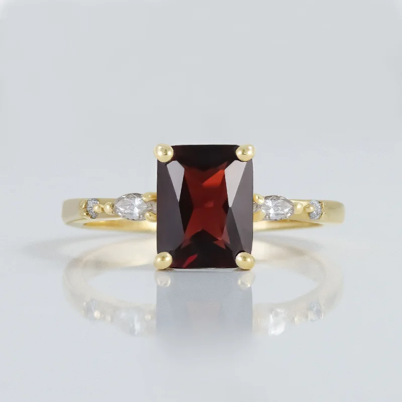 Sapphire Gemstone Rings in a Cathedral SettingRed Garnet Ring - January Birthstone - Octagon Red Garnet Statement Ring