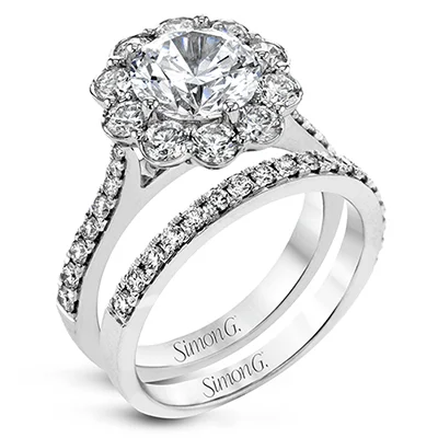 Halo - Style Diamond Rings with Smaller Accent DiamondsWedding Set in 18k Gold with Diamonds