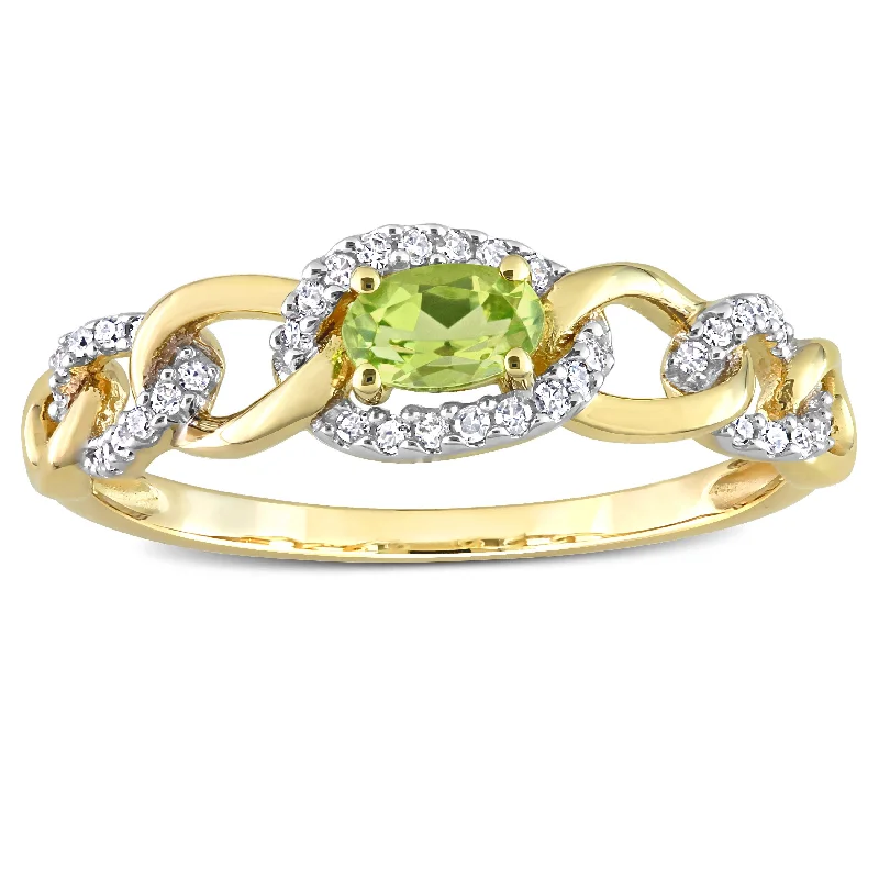 Halo - Style Diamond Rings with Smaller Accent DiamondsMiadora 10k Yellow Gold Peridot and 1/8ct TDW Diamond Stackable Link Ring