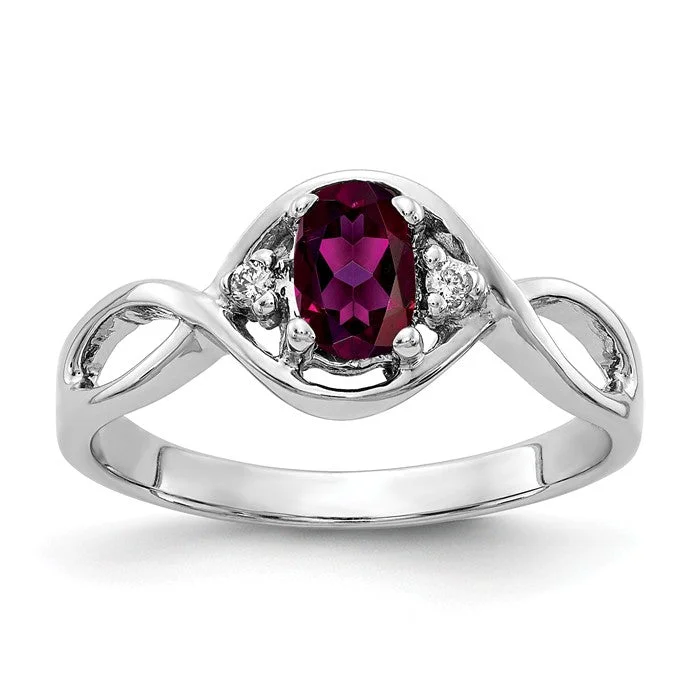 Sapphire Gemstone Rings in a Cathedral Setting14k White Gold 6x4mm Oval Rhodolite Garnet and Diamond Infinity Style Ring