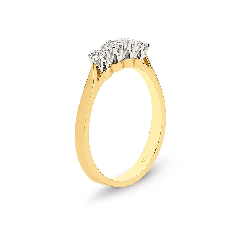 Three - Stone Diamond Rings with Princess - Cut Diamonds9k Yellow Gold 4-stone Diamond Ring