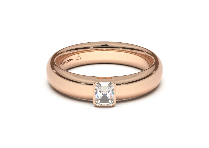 Three - Stone Diamond Rings with Princess - Cut DiamondsEmerald Cut Elegant Engagement Ring, Red Gold