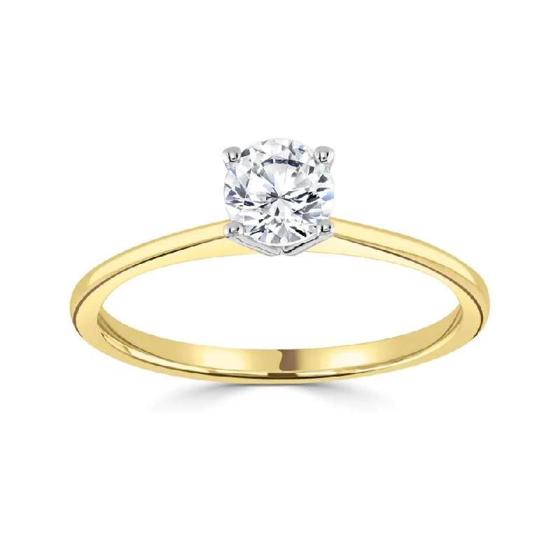 Halo - Style Diamond Rings with Smaller Accent DiamondsThe Aster 18ct Yellow Gold And Platinum Round Brilliant Cut Diamond Solitaire Engagement Ring