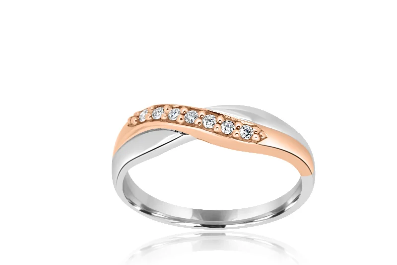 Halo - Style Diamond Rings with Smaller Accent Diamonds9k White Gold/Rose Gold Cross-over Diamond Ring