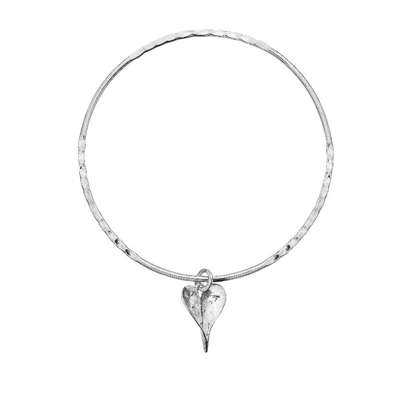 Solid Gold Bangles with Intricate EngravingsSea Gems Sterling Silver Heart Shaped Leaf Bangle