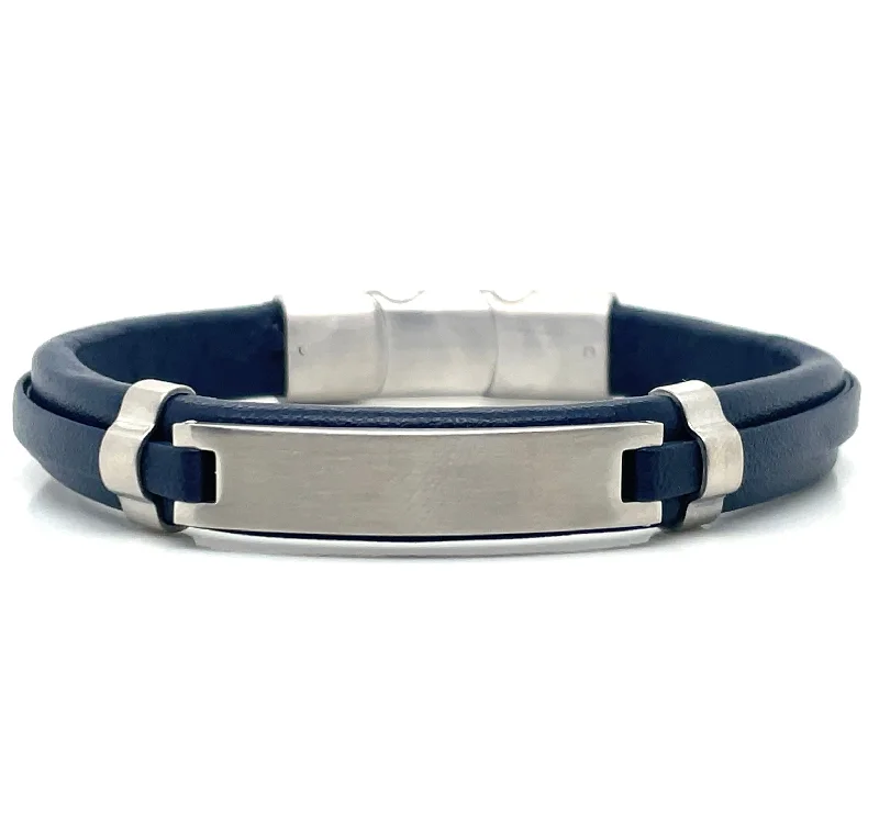 Solid Gold Bangles with Intricate EngravingsGents Navy And Stainless Steel Leather ID Bracelet