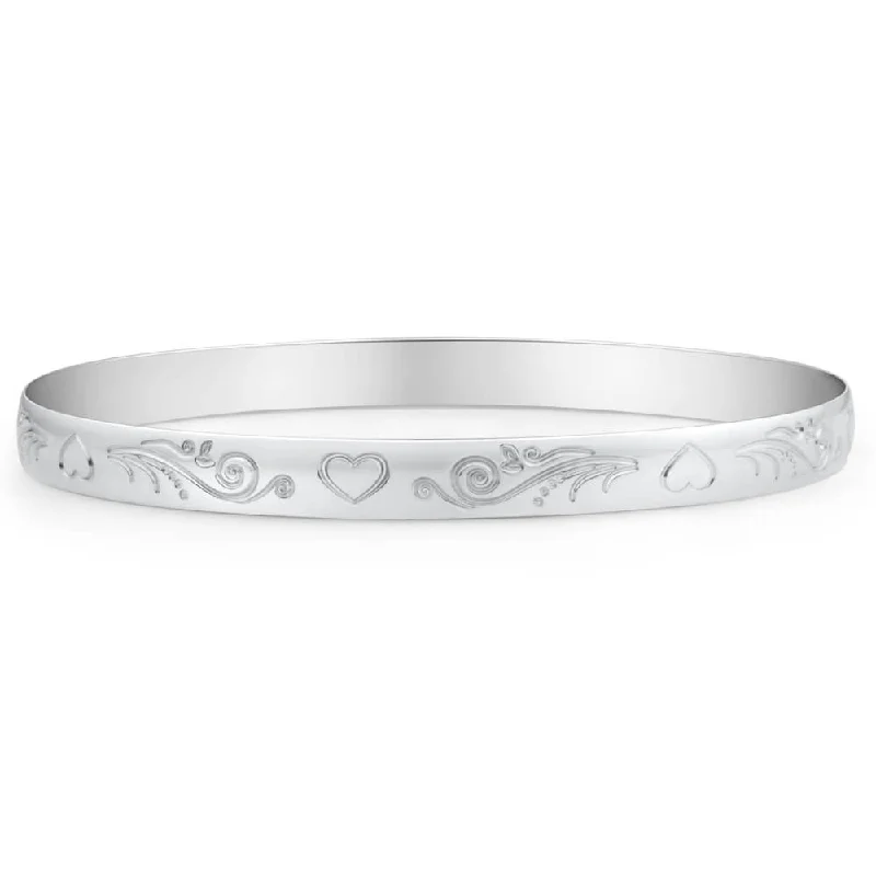 Stackable Bangle Sets for a Trendy LookSterling Silver Heart Engraved 65mm Bangle