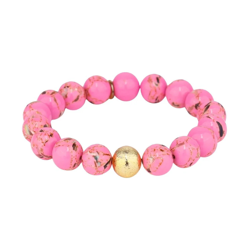 Solid Gold Bangles with Intricate EngravingsBuDhaGirl | Marble Beaded Bracelet in Pink