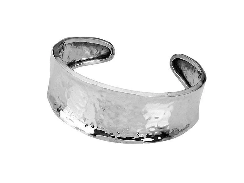 Bangle Bracelets with Birthstone AccentsWide Hammered Cuff Bangle - Sterling Silver