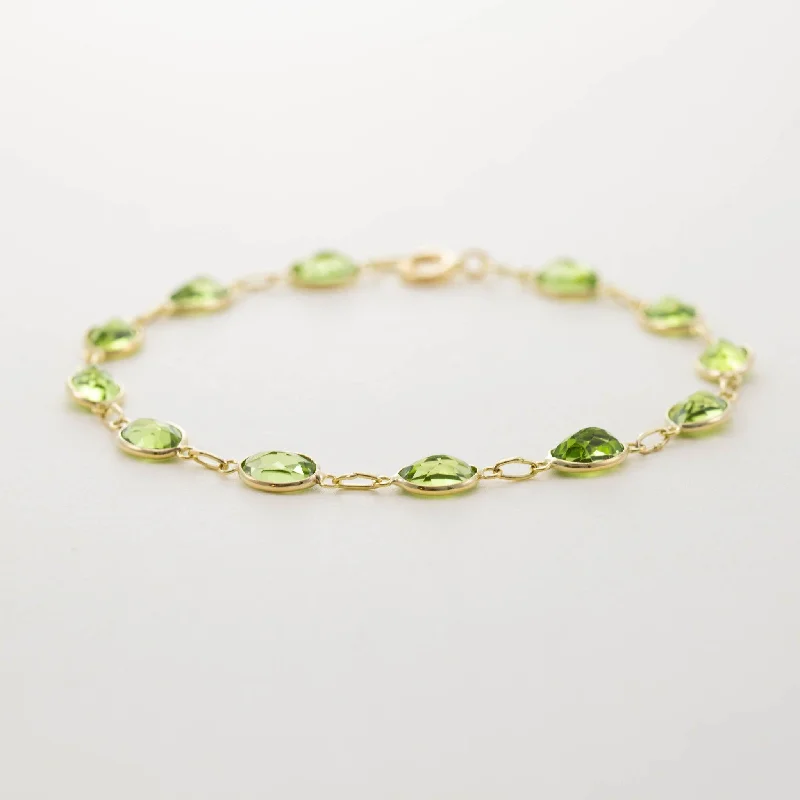 Adjustable Leather Bangles for a Bohemian Style9ct Gold Bezel Set Peridot Bracelet