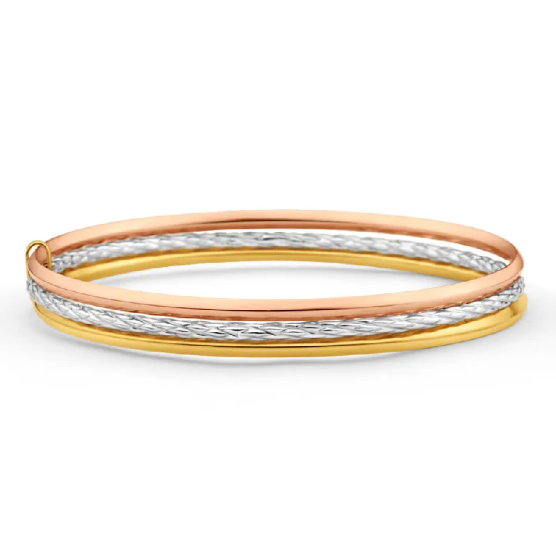 Adjustable Leather Bangles for a Bohemian Style9ct Yellow Gold Silver Filled 3 Tone Bangle