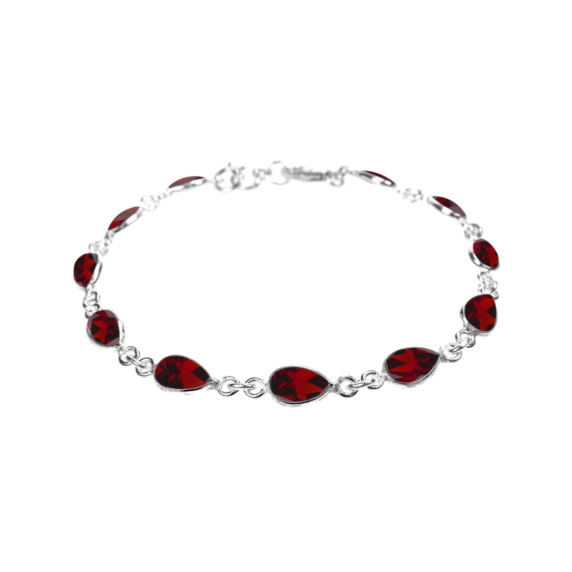 Solid Gold Bangles with Intricate EngravingsSterling Silver Garnet Facet Teardrop Bracelet