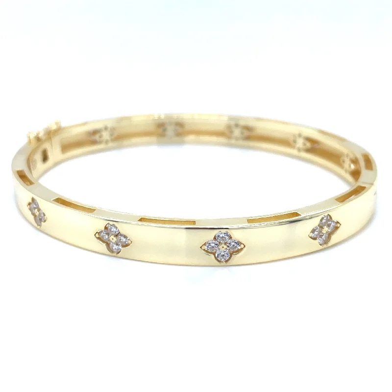 Bangle Bracelets with Birthstone AccentsHeavy Golden Clover Set Cz Bangle