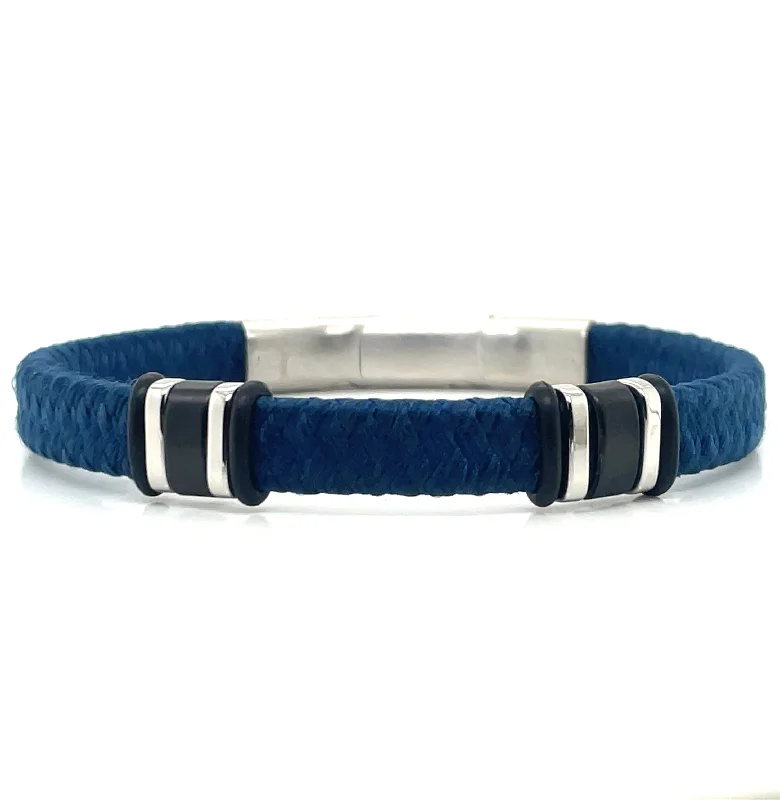 Stackable Bangle Sets for a Trendy LookGents Blue Cotton Bracelet With Stainless Steel Catch