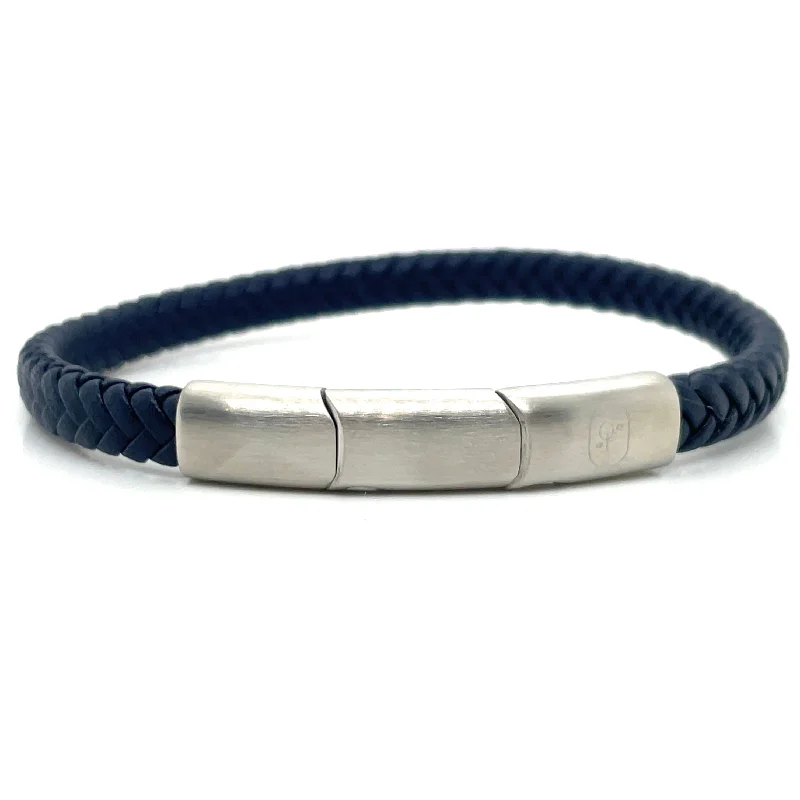 Bangle Bracelets with Birthstone AccentsGents Navy Leather Strap Bracelet With Stainless Steel Catch