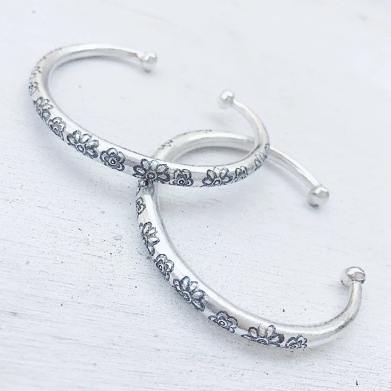 Bangle Bracelets with Birthstone AccentsFLOWER ETCHED CUFF BANGLE