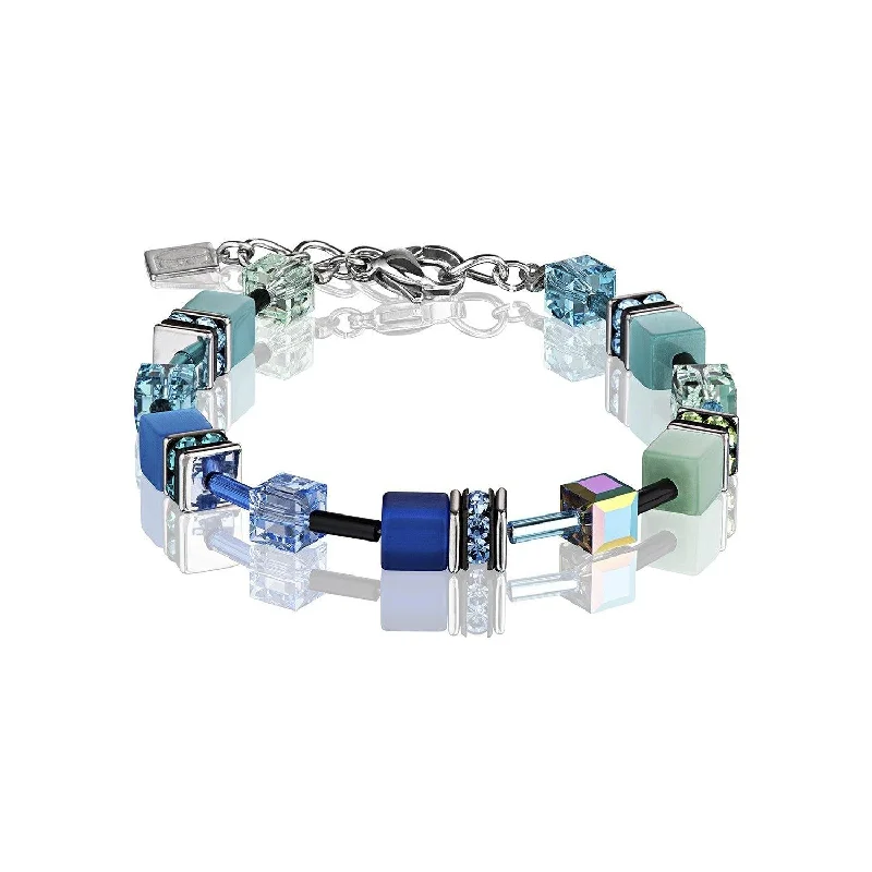 Adjustable Leather Bangles for a Bohemian StyleCoeur De Lion Blue Green Swarovski® Crystals GeoCUBE® Bracelet