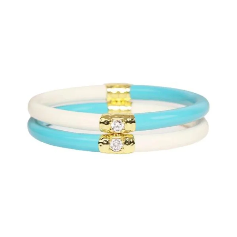 Enamel - Coated Bangles in Vibrant ColorsBuDhaGirl | Set of Two | Yin & Yang All Weather Bangles in Turquoise/Ivory