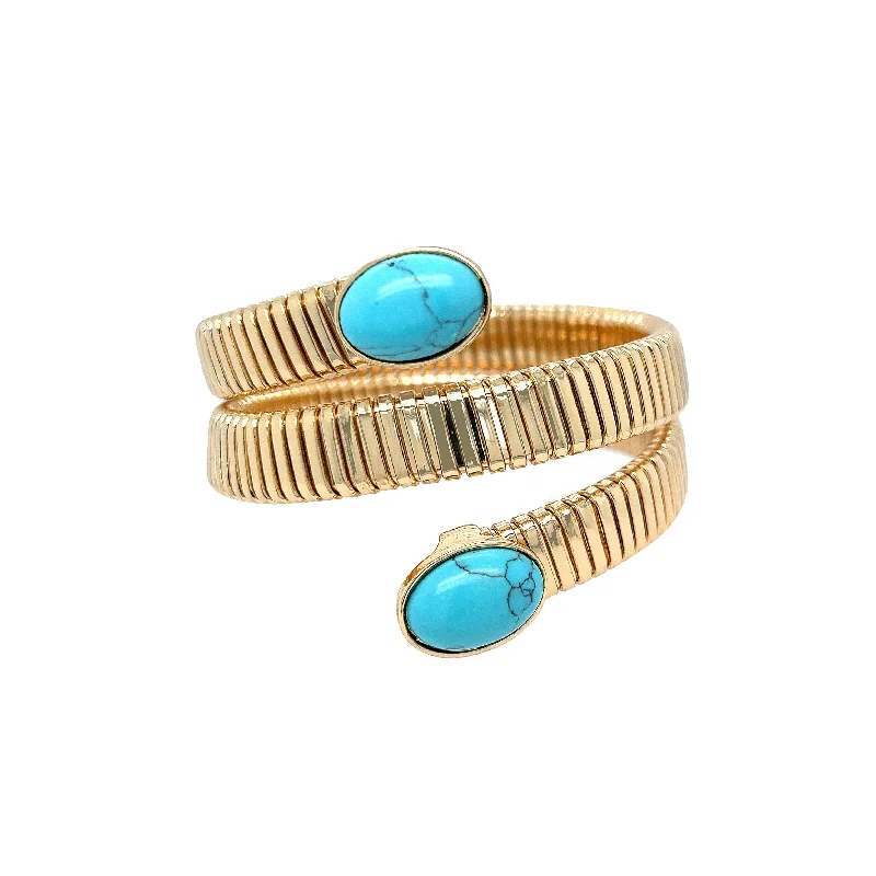 Solid Gold Bangles with Intricate EngravingsTurquoise Wrap Flex Bracelet