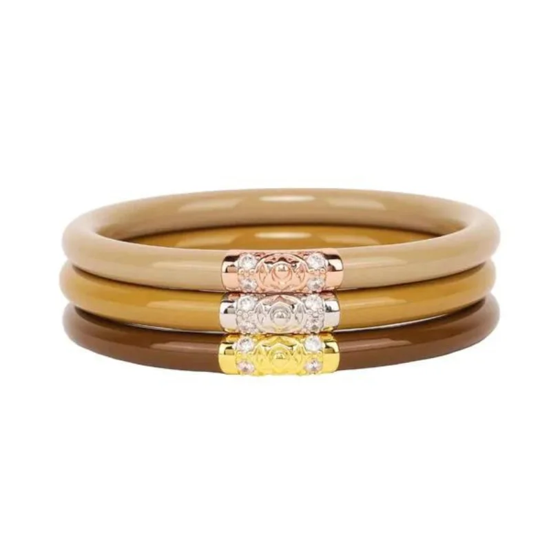 Bangle Bracelets with Birthstone AccentsBuDhaGirl | Set of Three | Three Kings All Weather Bangles in Oro