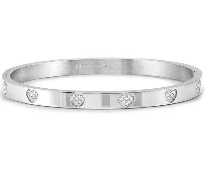 Solid Gold Bangles with Intricate EngravingsNomination Silver Cubic Zirconia Heart Bangle