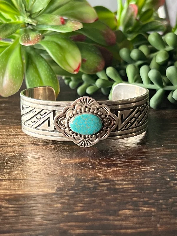 E Wylie #8 Turquoise& Sterling Silver Cuff Bracelet