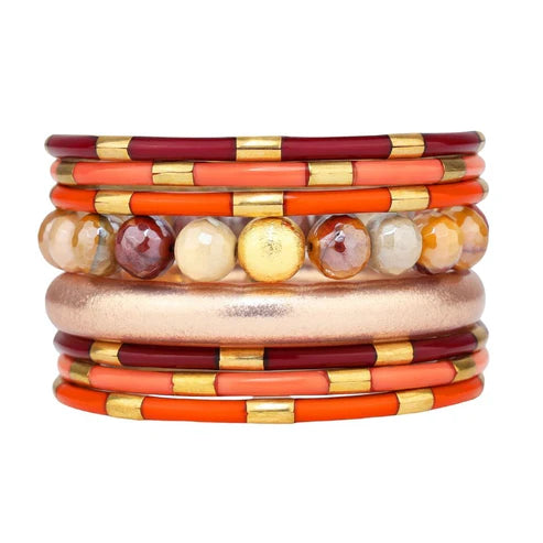 Enamel - Coated Bangles in Vibrant ColorsBuDhaGirl | Set of 8 | Thankful Stack