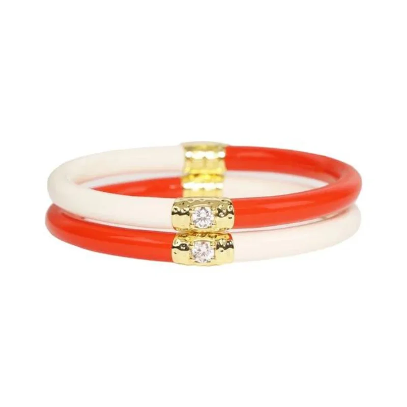 Solid Gold Bangles with Intricate EngravingsBuDhaGirl | Set of Two | Yin & Yang All Weather Bangles in Coral/Ivory