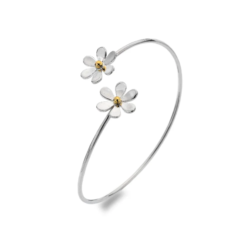 Solid Gold Bangles with Intricate EngravingsSea Gems Silver Double Daisy Twist Bangle