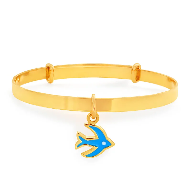 Adjustable Leather Bangles for a Bohemian Style9ct Yellow Gold Expendable Blue Bird Baby Bangle