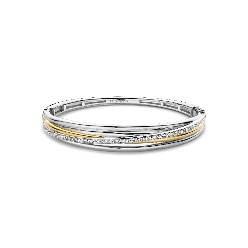 Solid Gold Bangles with Intricate EngravingsTi Sento Gold Silver Cubic Zirconia 4 Band Bangle