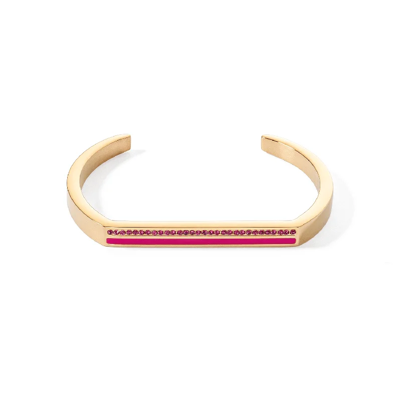 Solid Gold Bangles with Intricate EngravingsCoeur De Lion Gold and Pink Crystal Square Stripes Bangle Cuff