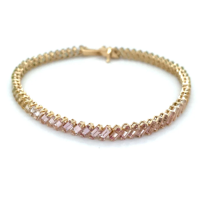 Bangle Bracelets with Birthstone Accents14ct Yellow Gold Earth Grown 7.33ct Rainbow Pastel Baguette Tourmaline Tennis Bracelet