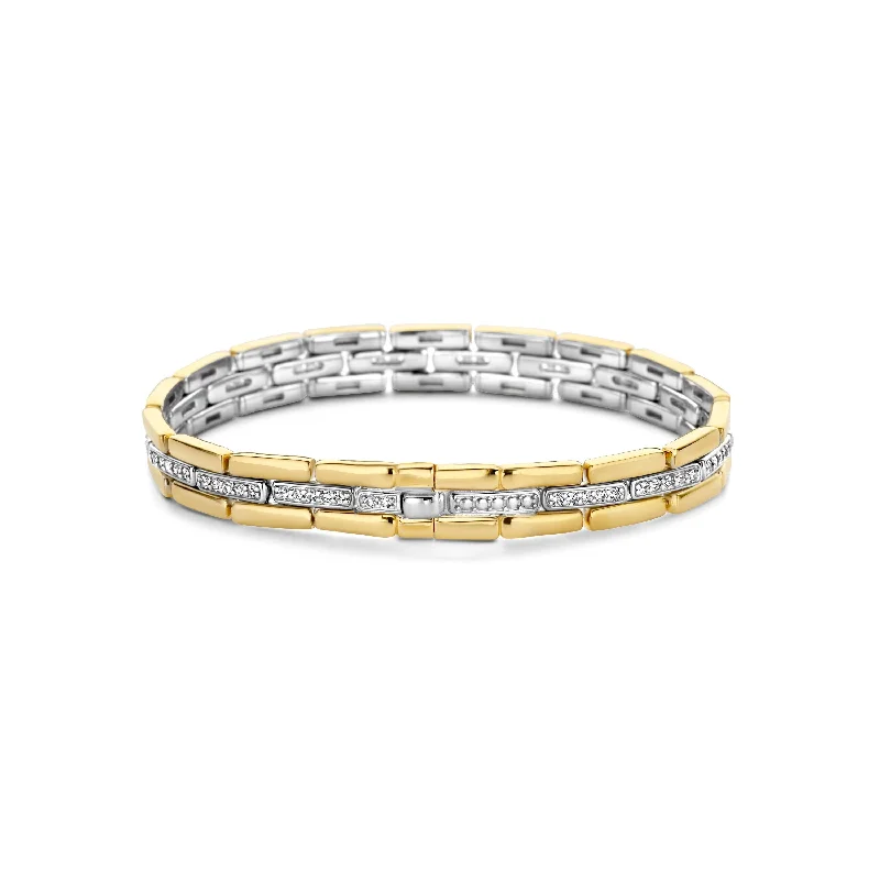 Solid Gold Bangles with Intricate EngravingsTi Sento Gold and Silver Structured Bangle Bracelet