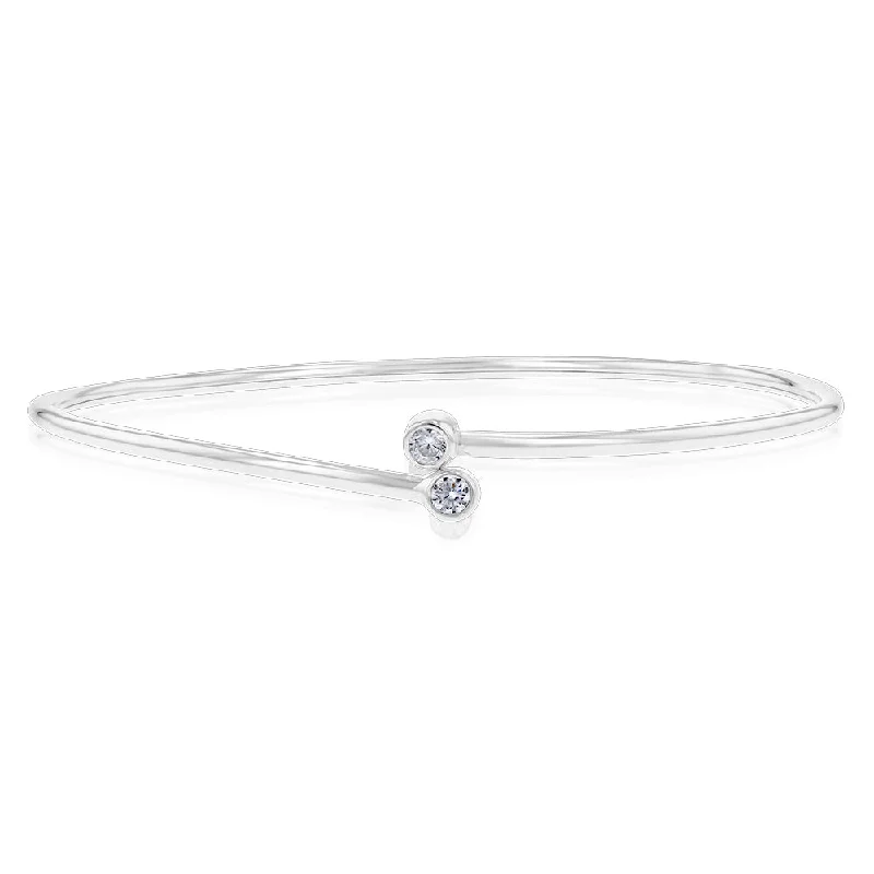 Bangle Bracelets with Birthstone AccentsSterling Silver Cubic Zirconia On Plain Adjustable Bangle